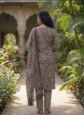 Purple printed cotton blend stitched geometric print salwar kurta dupatta for women 3