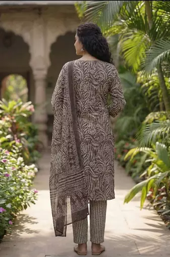 Purple printed cotton blend stitched geometric print salwar kurta dupatta for women