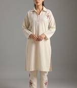 Off-white floral embroidered kurti co-ord set