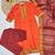 Orange woven jaquard straight kurti dupatta with pant