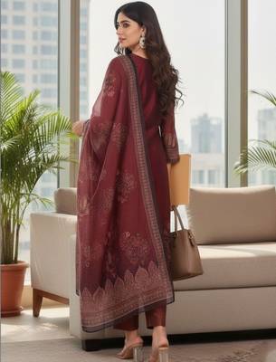 Women Ethnic Motifs Printed Regular Thread Work Chanderi Silk Kurta with Trousers & With Dupatta 2