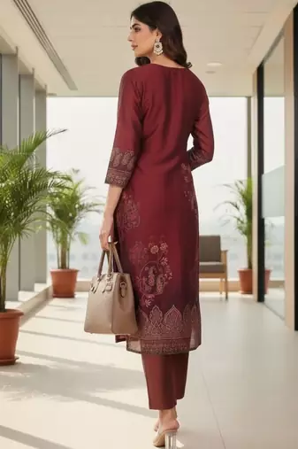 Women Ethnic Motifs Printed Regular Thread Work Chanderi Silk Kurta with Trousers & With Dupatta