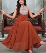 Women Ethnic Motifs Embroidered Regular Thread Work Silk Georgette Kurta with Trousers