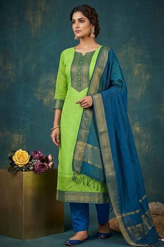 Pista woven jaquard straight kurti dupatta with pant
