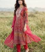 Women Ethnic Motifs Printed Regular Gotta Patti Chanderi Silk Kurta with Trousers & With Dupatta