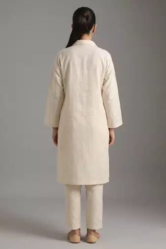 Off-white floral embroidered kurti co-ord set