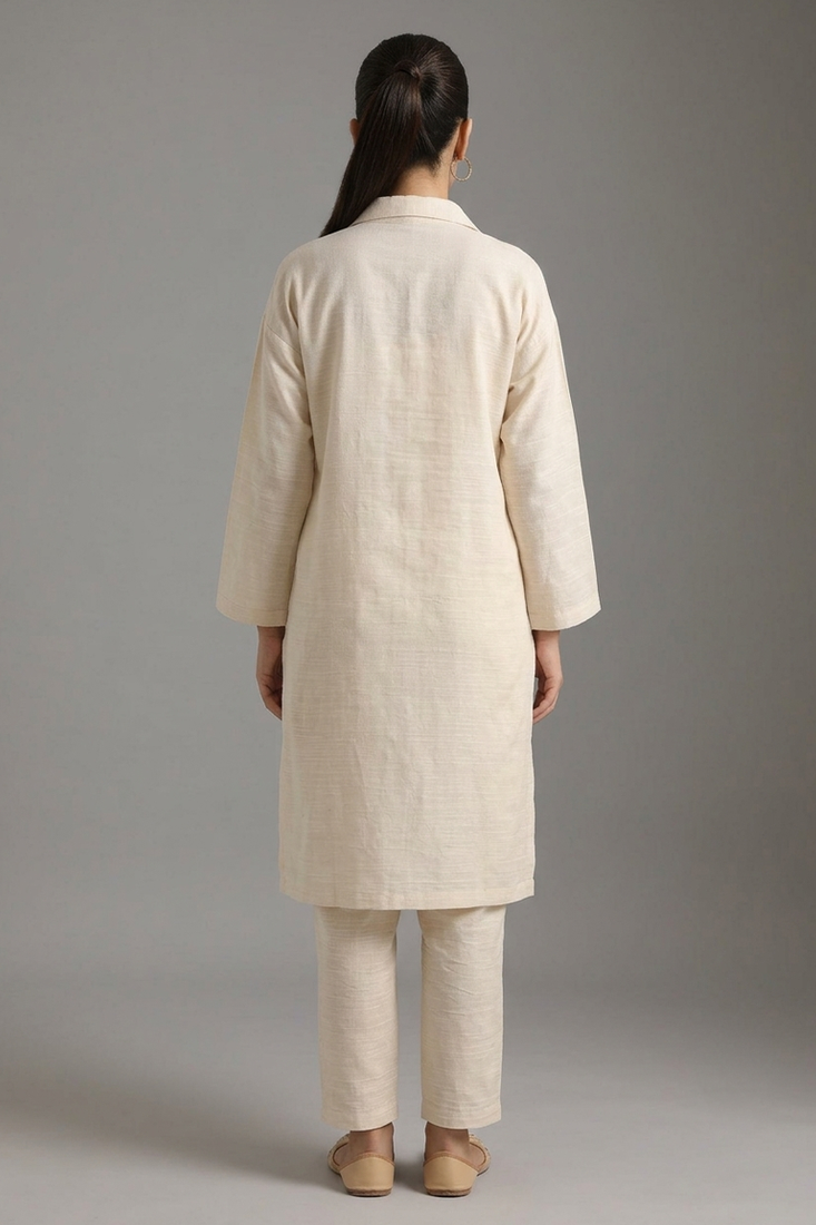 Off-white floral embroidered kurti co-ord set