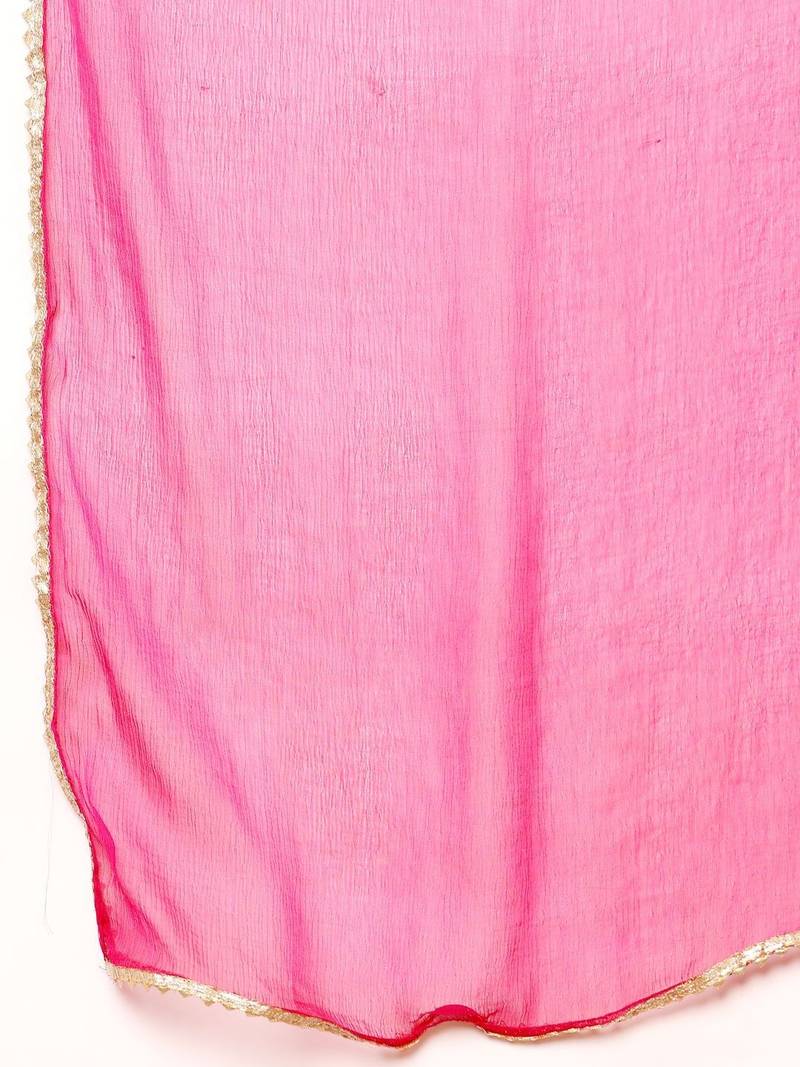Women Ethnic Motifs Printed Regular Gotta Patti Chanderi Silk Kurta with Trousers & With Dupatta