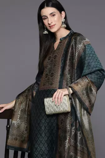 Ethnic Printed Chanderi Silk Kurta with Trouser and Dupatta
