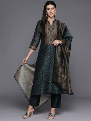Ethnic Printed Chanderi Silk Kurta with Trouser and Dupatta 6