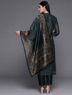 Ethnic Printed Chanderi Silk Kurta with Trouser and Dupatta 7