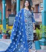 Floral Printed Notch Neck Straight Kurta With Trousers & Dupatta