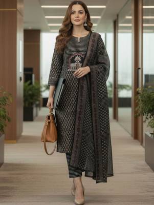 Women Floral Printed Regular Kurta with Trousers & With Dupatta 3