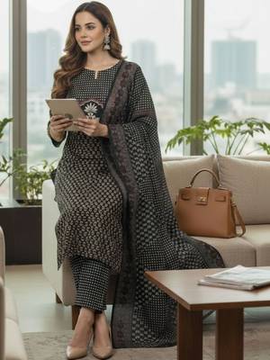 Women Floral Printed Regular Kurta with Trousers & With Dupatta 4