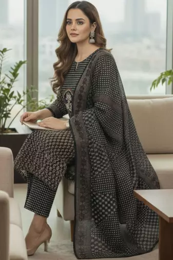 Women Floral Printed Regular Kurta with Trousers & With Dupatta