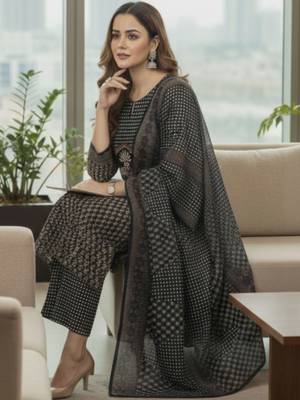 Women Floral Printed Regular Kurta with Trousers & With Dupatta 7