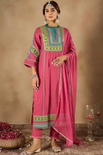 Women Ethnic Motifs Embroidered Regular Kurta with Trousers & Dupatta