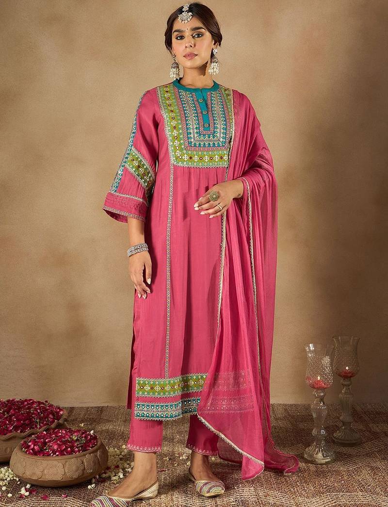 Women Ethnic Motifs Embroidered Regular Kurta with Trousers & Dupatta