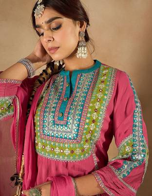 Women Ethnic Motifs Embroidered Regular Kurta with Trousers & Dupatta 2