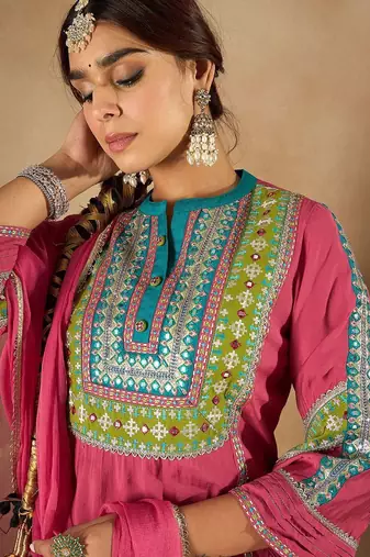 Women Ethnic Motifs Embroidered Regular Kurta with Trousers & Dupatta