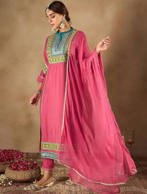Women Ethnic Motifs Embroidered Regular Kurta with Trousers & Dupatta 5