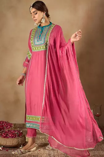 Women Ethnic Motifs Embroidered Regular Kurta with Trousers & Dupatta