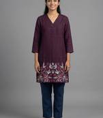 Wine floral embroidered short kurti