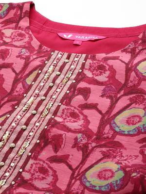 Maroon Floral Printed Beads and Stones Straight Kurta with Trousers & Dupatta 3