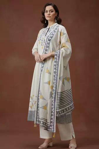 Women Printed Regular Kurta with Trousers & With Dupatta
