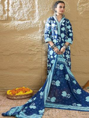 Women Floral Printed Regular Pure Cotton Kurta with Trousers & Dupatta 6