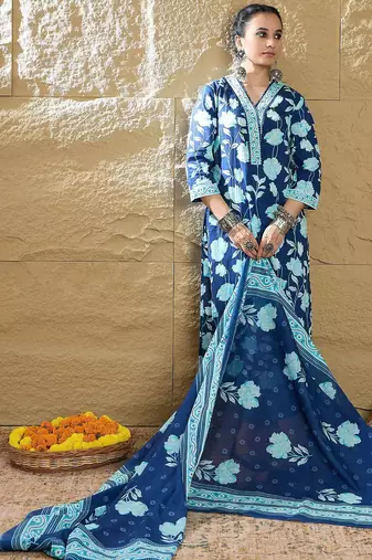 Women Floral Printed Regular Pure Cotton Kurta with Trousers & Dupatta