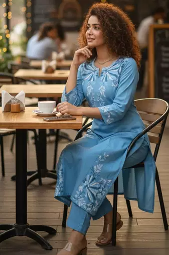 Women Floral Embroidered Regular Thread Work Kurta with Trousers