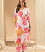 Floral Printed Regular Pure Cotton Kurta with Trousers
