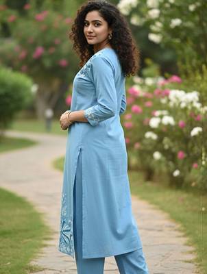 Women Floral Embroidered Regular Thread Work Kurta with Trousers 4