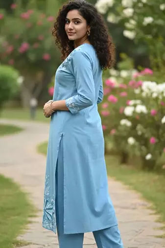 Women Floral Embroidered Regular Thread Work Kurta with Trousers