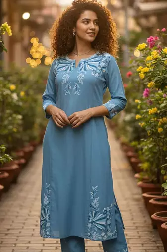 Women Floral Embroidered Regular Thread Work Kurta with Trousers