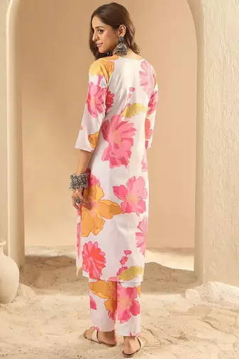 Floral Printed Regular Pure Cotton Kurta with Trousers