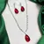 Ruby Red Teardrop Bridal Jewelry Set, CZ Crystal Necklace Earrings