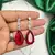Ruby Red Teardrop Bridal Jewelry Set, CZ Crystal Necklace Earrings