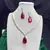 Ruby Red Teardrop Bridal Jewelry Set, CZ Crystal Necklace Earrings