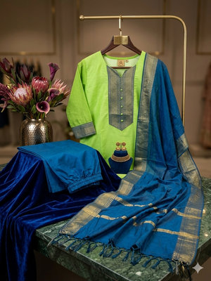 Pista woven jaquard straight kurti dupatta with pant 4