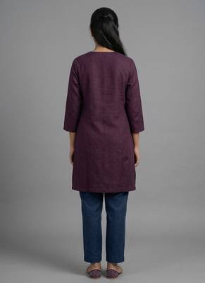 Wine floral embroidered short kurti 2