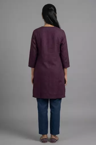 Wine floral embroidered short kurti