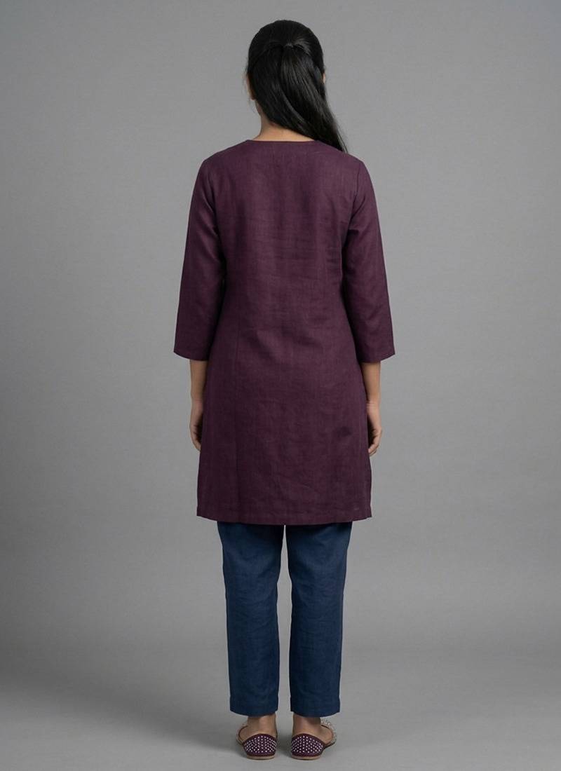 Wine floral embroidered short kurti