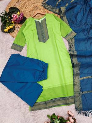 Pista woven jaquard straight kurti dupatta with pant 5