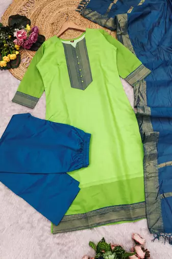 Pista woven jaquard straight kurti dupatta with pant