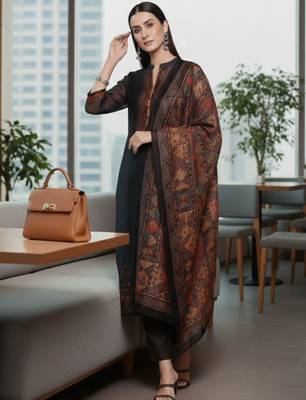 Women Ethnic Motifs Regular Chanderi Silk Kurta with Trousers & With Dupatta 1