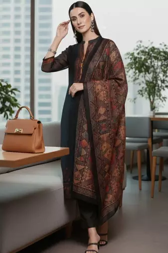 Women Ethnic Motifs Regular Chanderi Silk Kurta with Trousers & With Dupatta