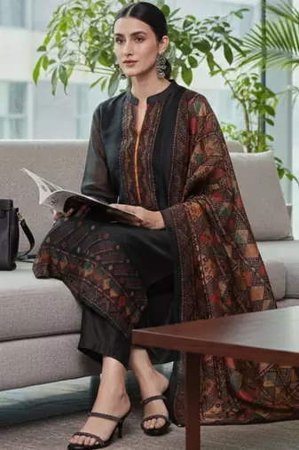 Women Ethnic Motifs Regular Chanderi Silk Kurta with Trousers & With Dupatta