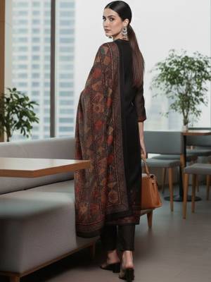 Women Ethnic Motifs Regular Chanderi Silk Kurta with Trousers & With Dupatta 3